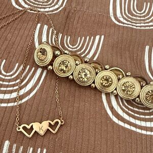 Gold Heart K Necklace and Bracelet Set
